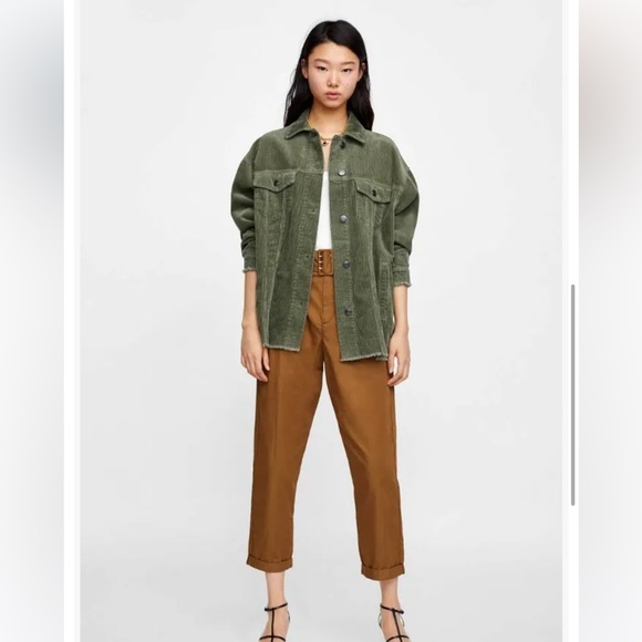 ZARA Oversized Corduroy Shirt Jacket Shaket Outwear Blazer Khaki Olive Green XS - Picture 7 of 14